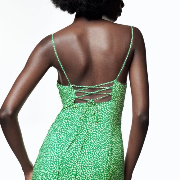 Zara Women’s Green Animal Print Long Maxi Summer Dress Sun Dress size S - Picture 4 of 4